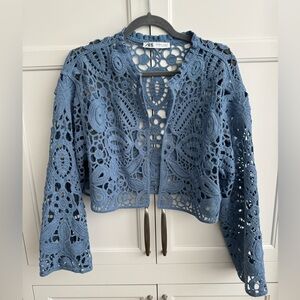 Zara Limited Edition Macramé Knit Cardigan - XS-S, Blue (worn once)